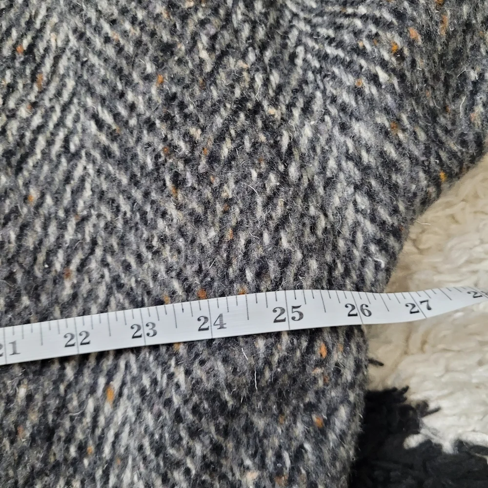 Vintage 80s wool leather tweed jacket coat oversized - Picture 12 of 16